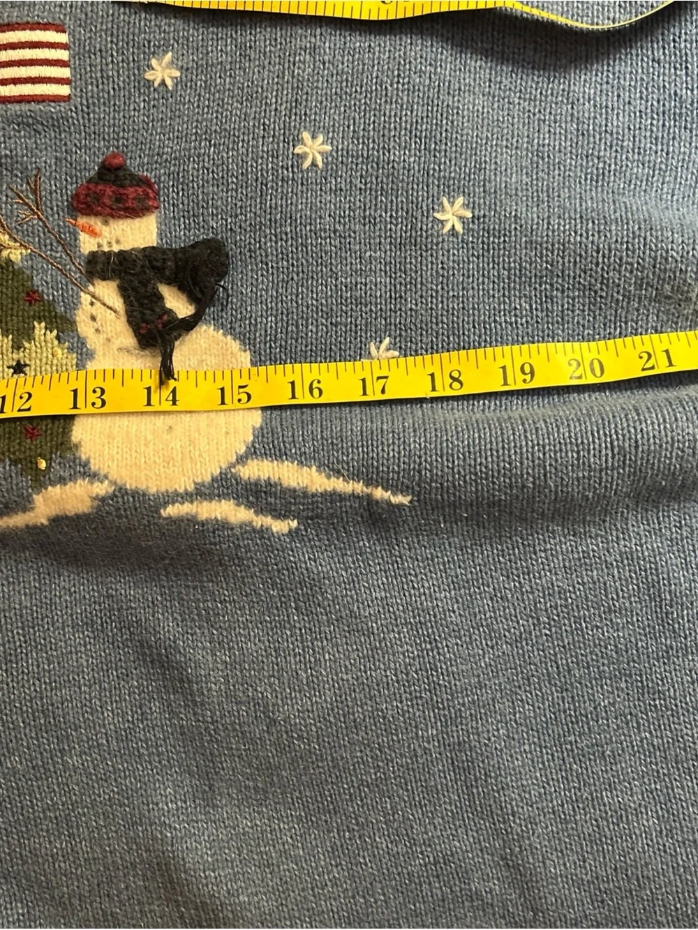 Christopher & Banks Light Blue Snowman, Tree and Flag  Crewneck Sweater